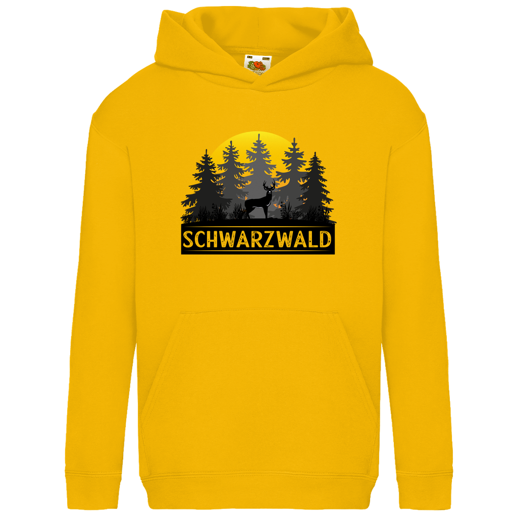 Kids Basic Hoodie Schwarzwald Sonnenuntergang Hirsch