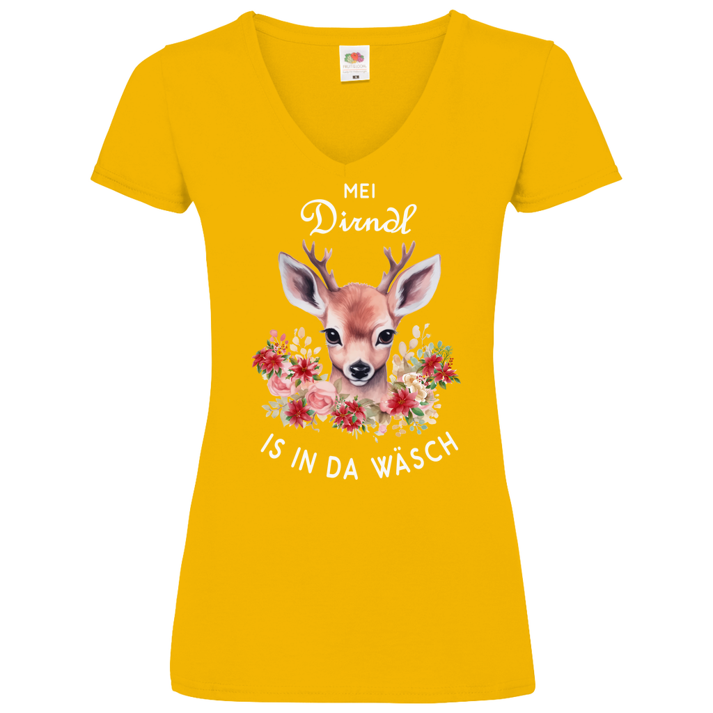 Mei Dirndl is in da Wäsch | Damen V-Neck T-Shirt