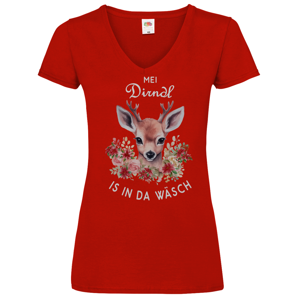 Mei Dirndl is in da Wäsch | Damen V-Neck T-Shirt