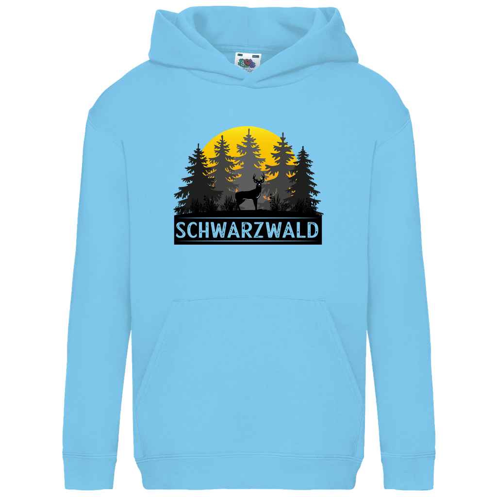 Kids Basic Hoodie Schwarzwald Sonnenuntergang Hirsch
