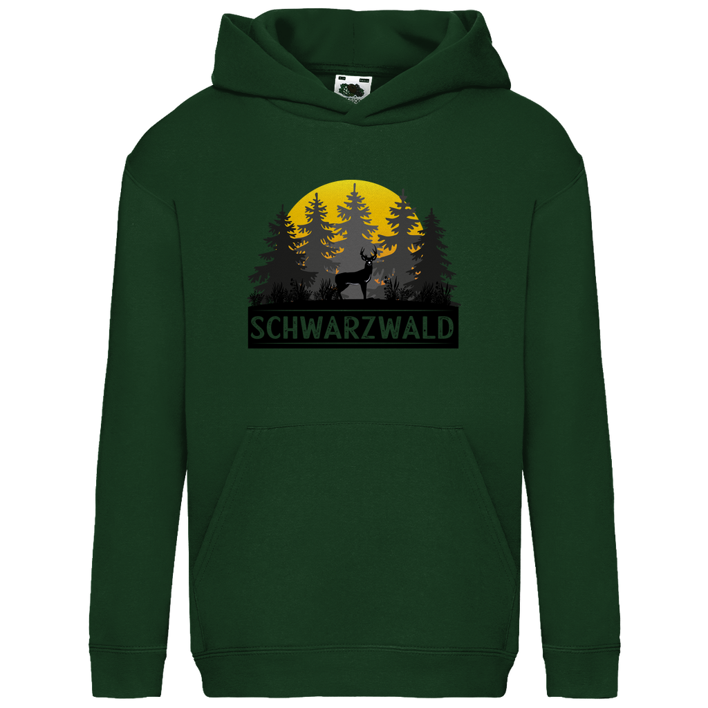 Kids Basic Hoodie Schwarzwald Sonnenuntergang Hirsch