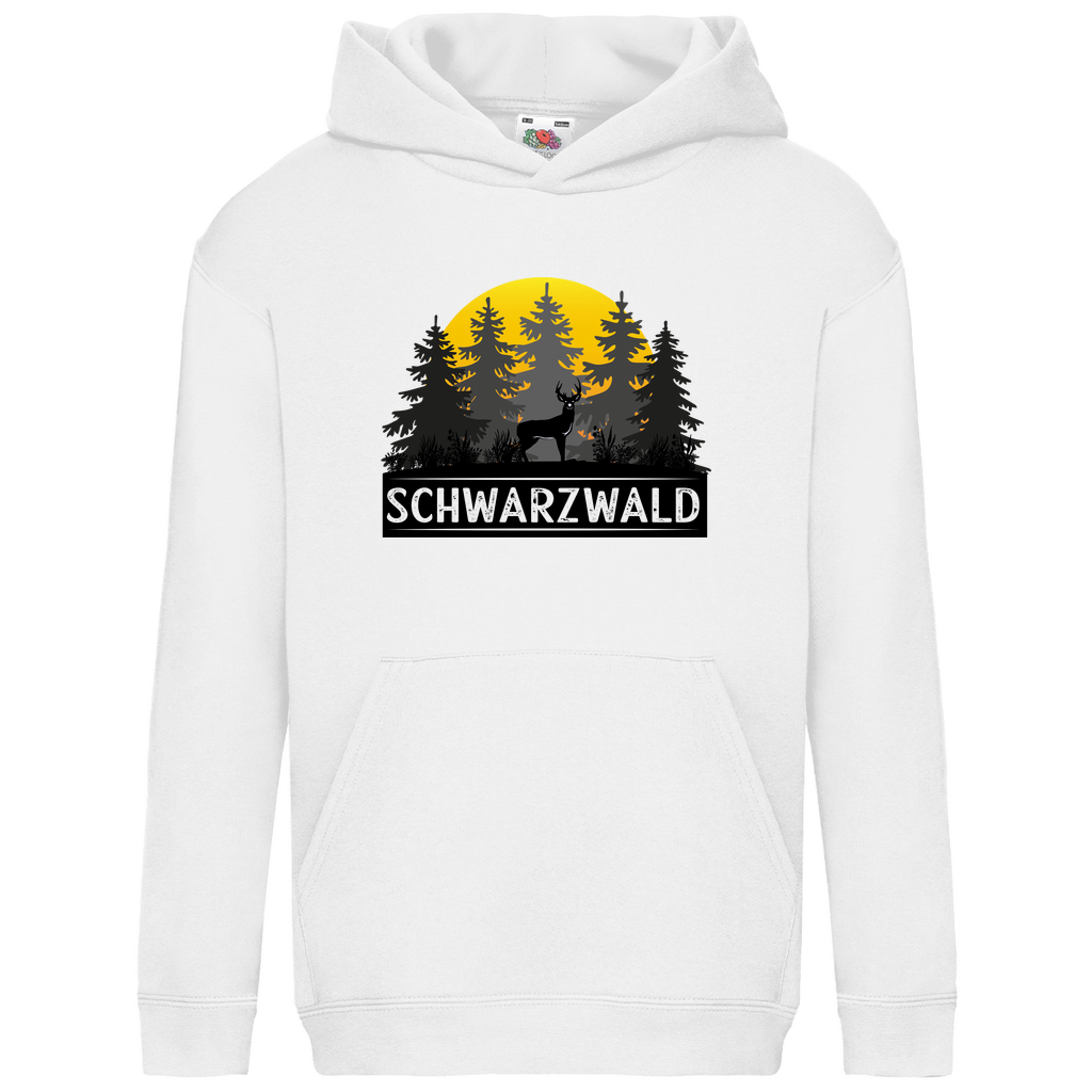Kids Basic Hoodie Schwarzwald Sonnenuntergang Hirsch