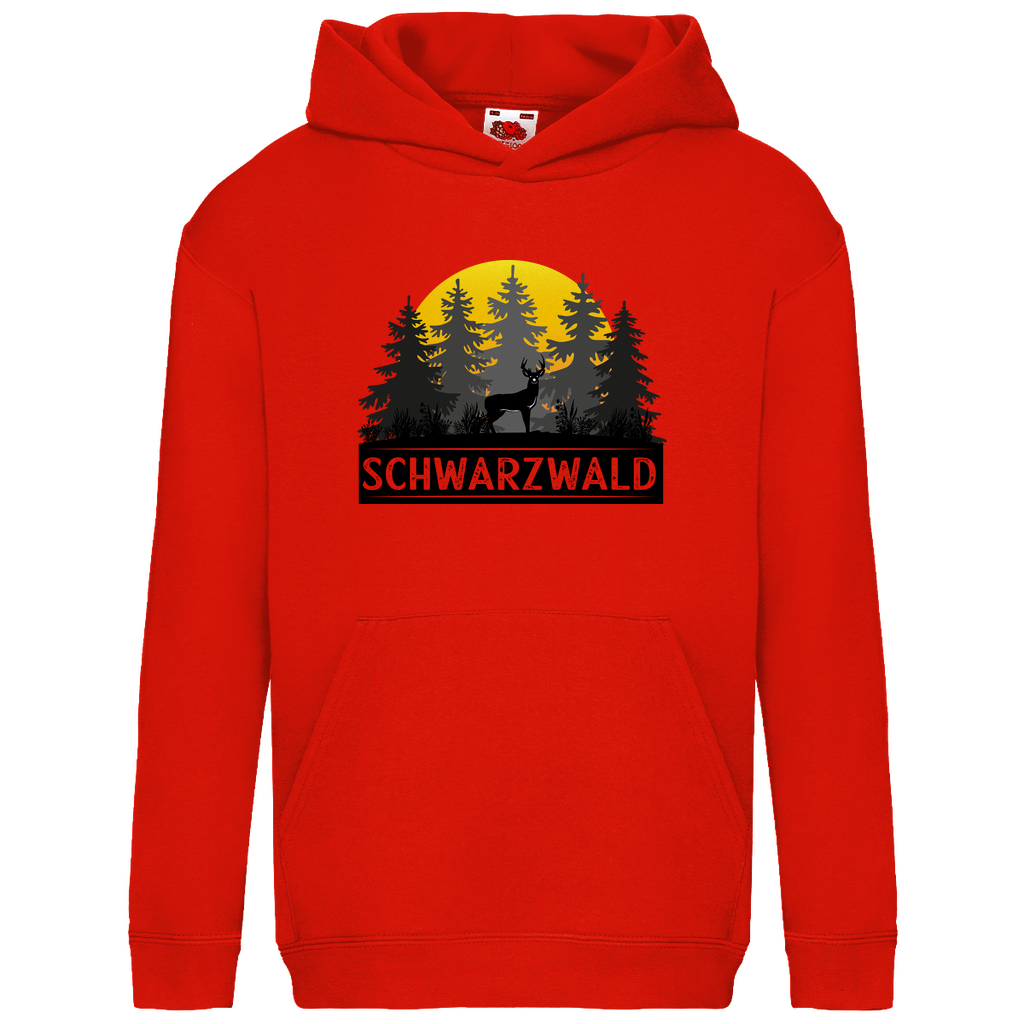 Kids Basic Hoodie Schwarzwald Sonnenuntergang Hirsch