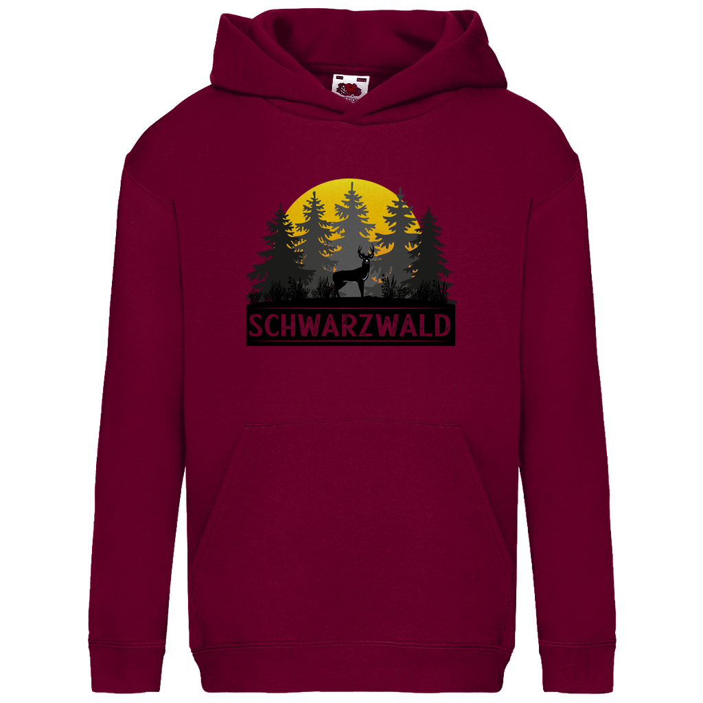 Kids Basic Hoodie Schwarzwald Sonnenuntergang Hirsch