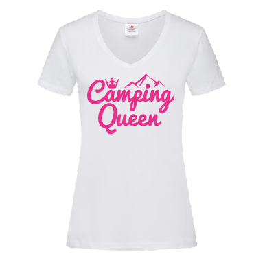 Camping Queen | Damen V-Neck Shirt Gr. XL