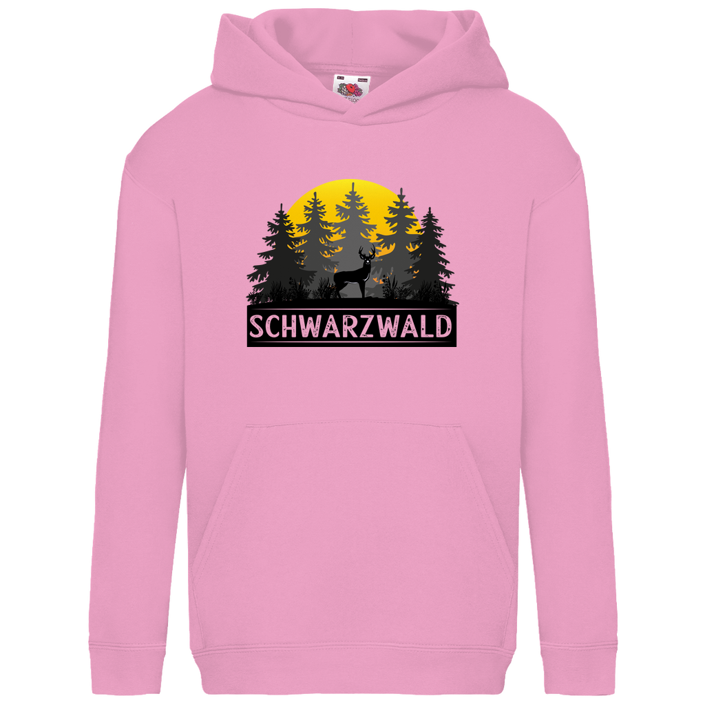 Kids Basic Hoodie Schwarzwald Sonnenuntergang Hirsch