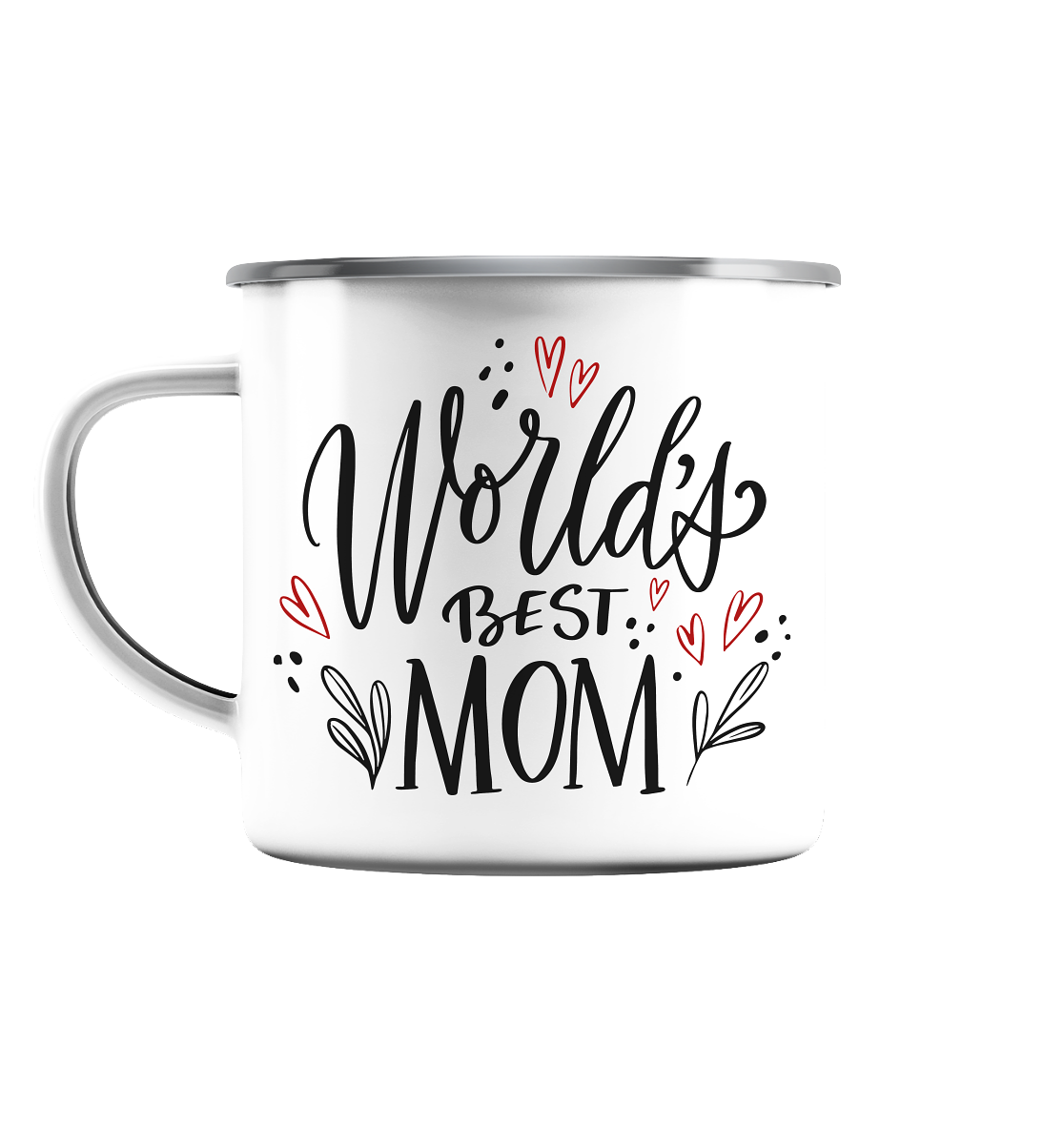 World's Best Mom | - Emaille Tasse (Silber)