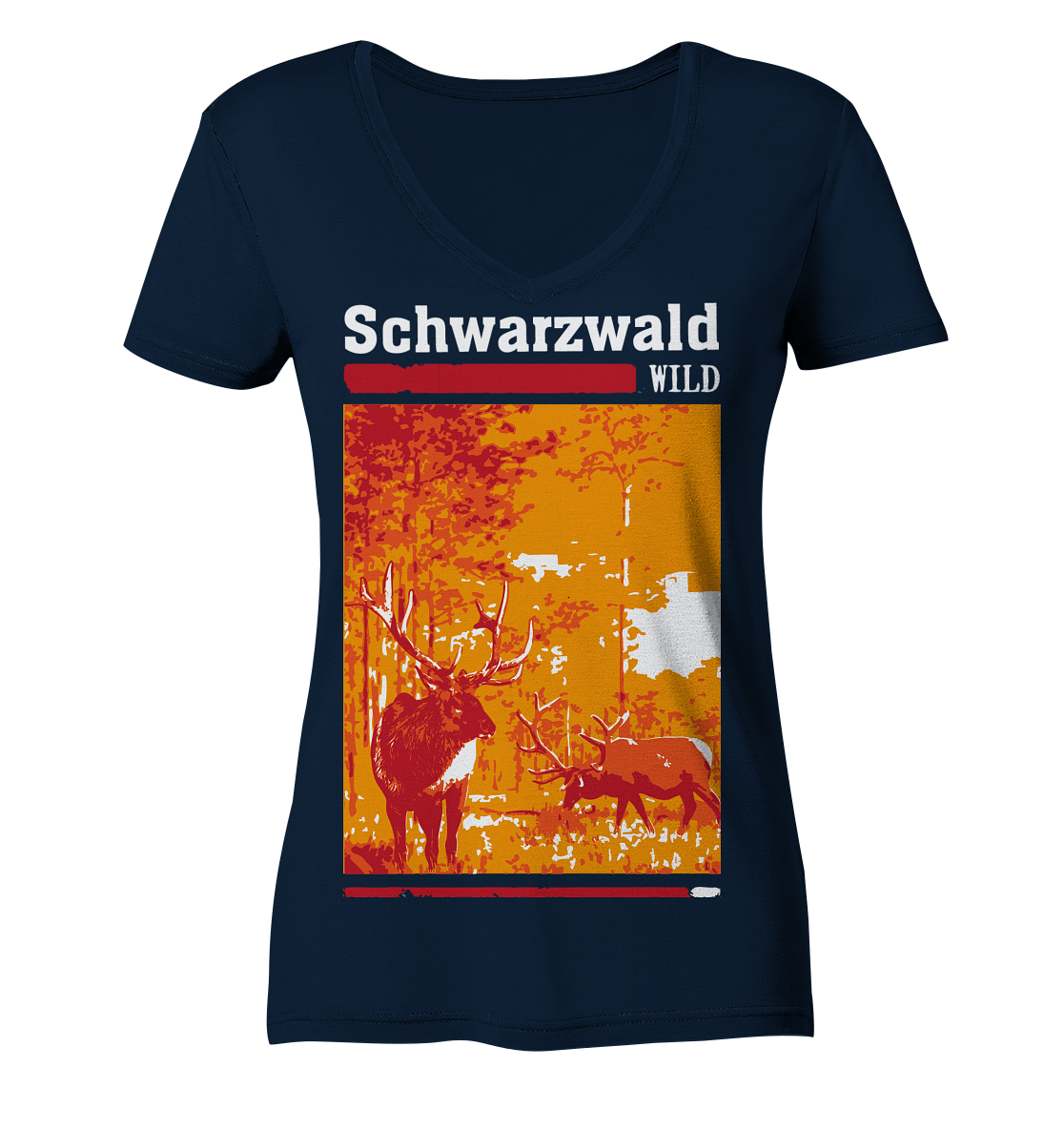 Schwarzwald Wild Hirsch | Damen Bio V-Neck Shirt Organic
