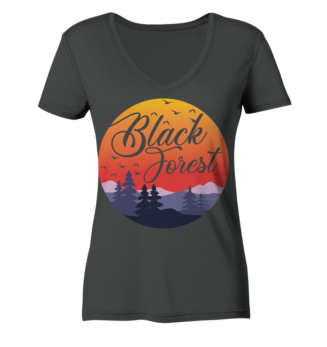 Black Forest Sunset | Damen Bio Organic V-Neck T-Shirt