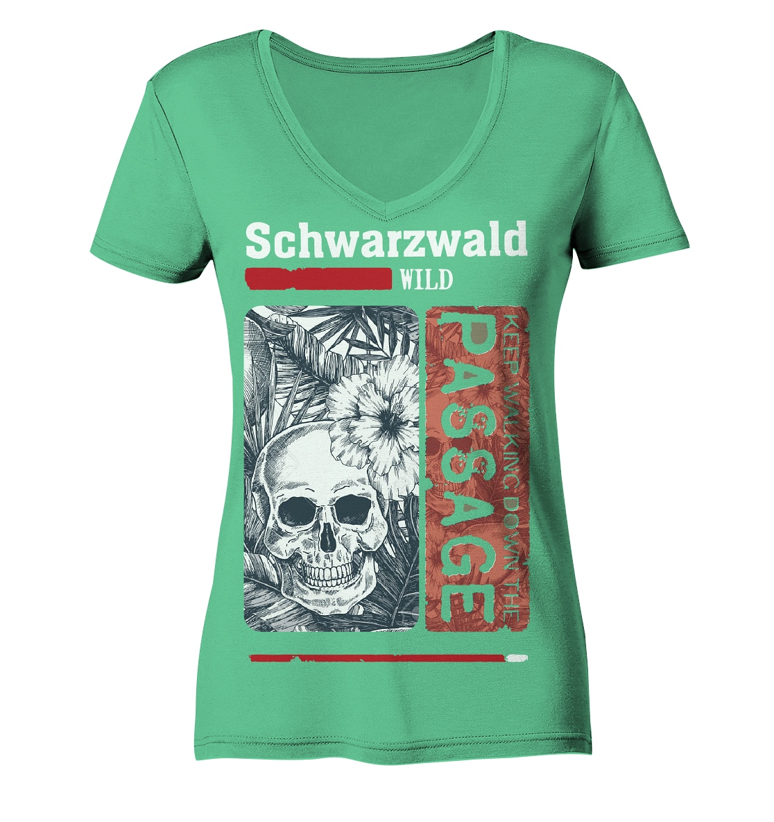 Schwarzwald Wild Passage Skull | Damen Bio V-Neck Shirt Organic