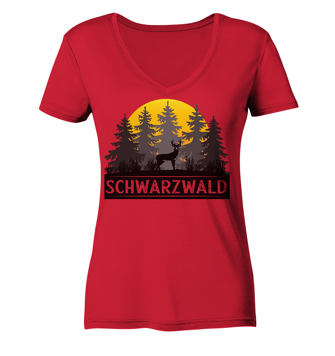 Schwarzwald Sonnenuntergang | Bio Damen V-Neck Shirt Organic