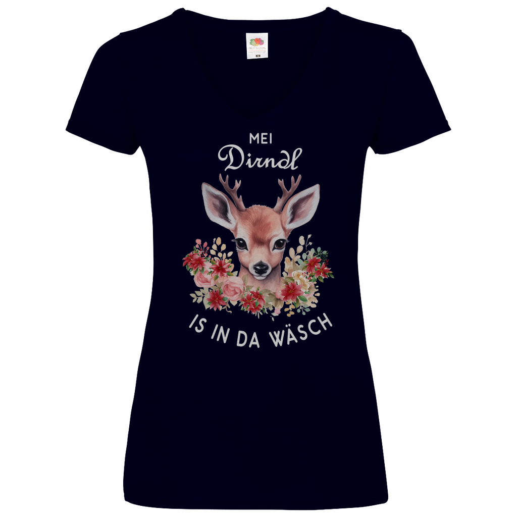 Mei Dirndl is in da Wäsch | Damen V-Neck T-Shirt