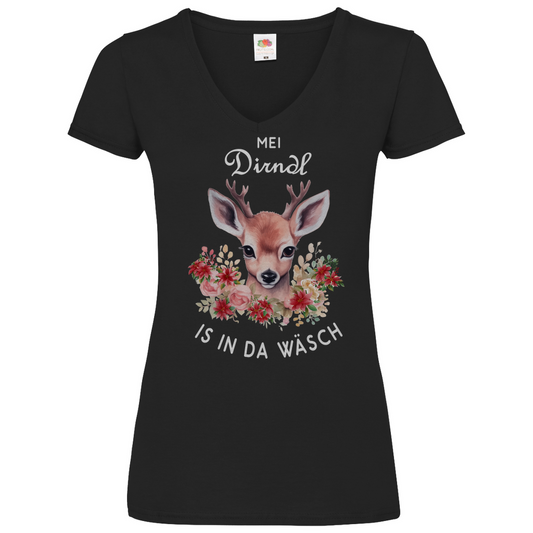 Mei Dirndl is in da Wäsch | Damen V-Neck T-Shirt