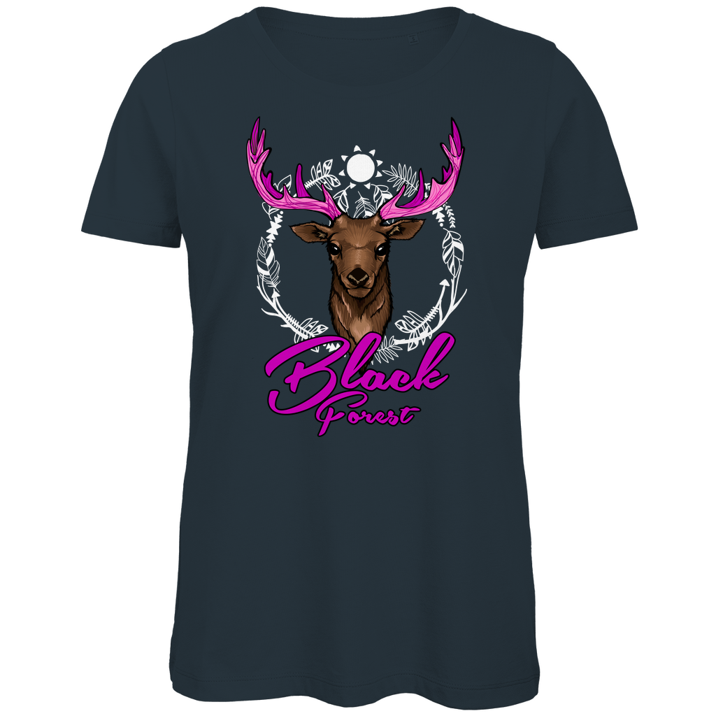 Damen Premium Bio T-Shirt Black Forest Hirsch Pink