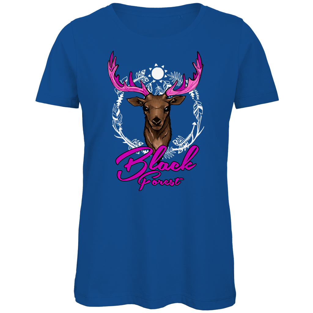 Damen Premium Bio T-Shirt Black Forest Hirsch Pink