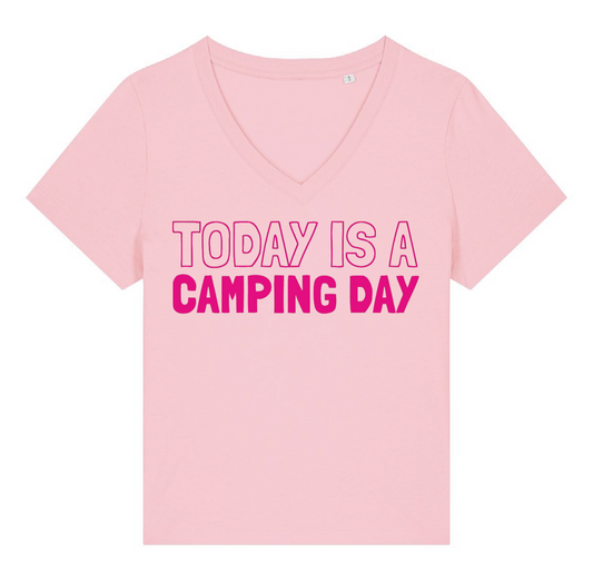 Camping Day | Damen Organic V-Neck Shirt Gr. M