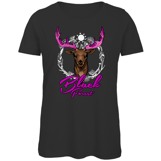 Damen Premium Bio T-Shirt Black Forest Hirsch Pink