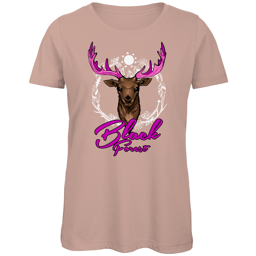 Damen Premium Bio T-Shirt Black Forest Hirsch Pink