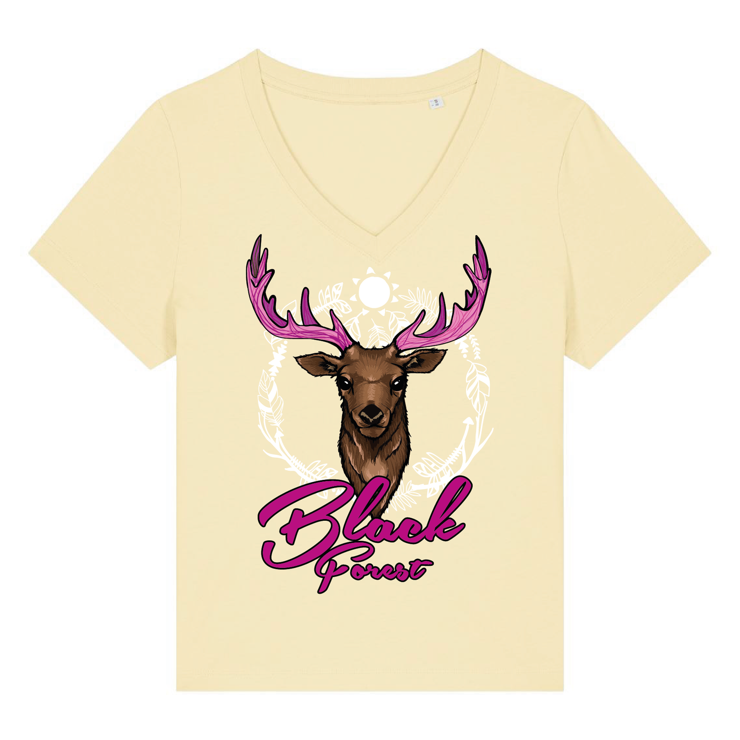 Black Forest Hirsch Pink | Organic Damen V-Neck T-Shirt