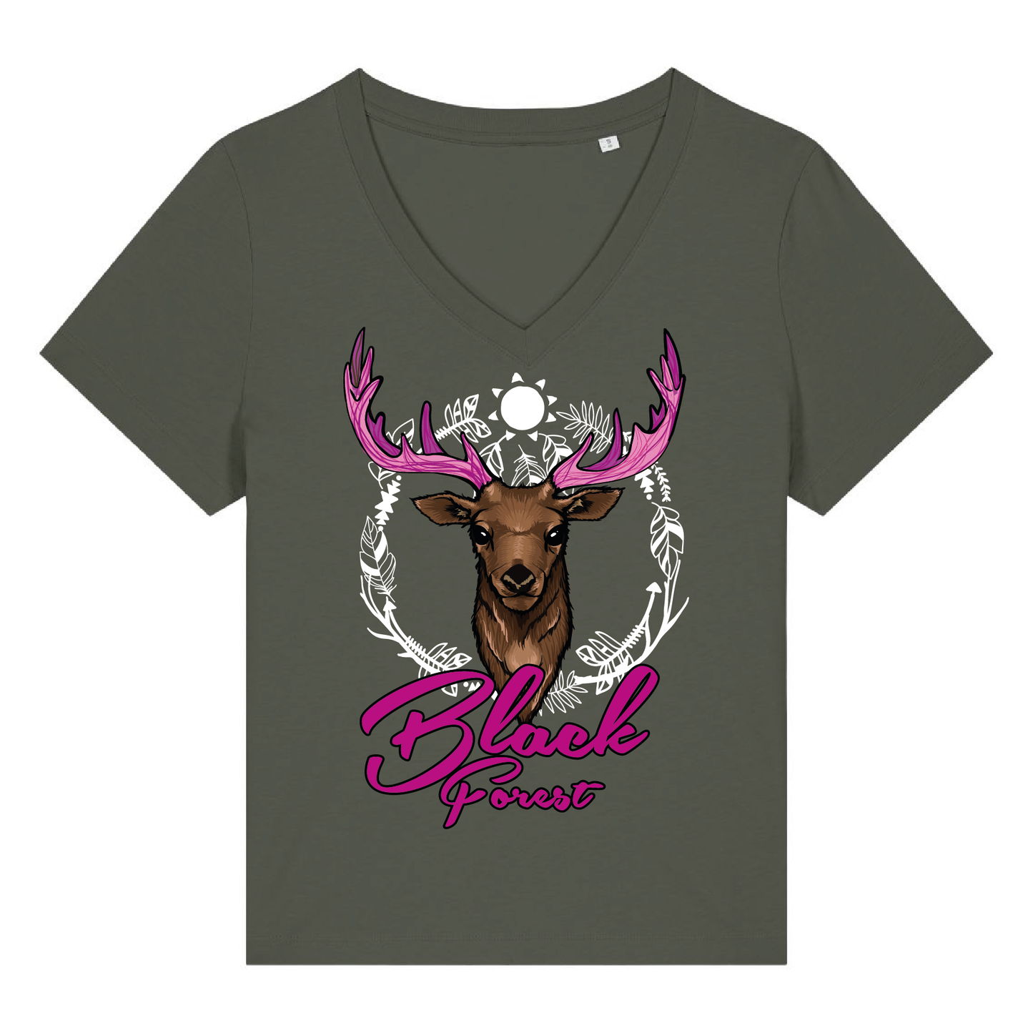 Black Forest Hirsch Pink | Organic Damen V-Neck T-Shirt