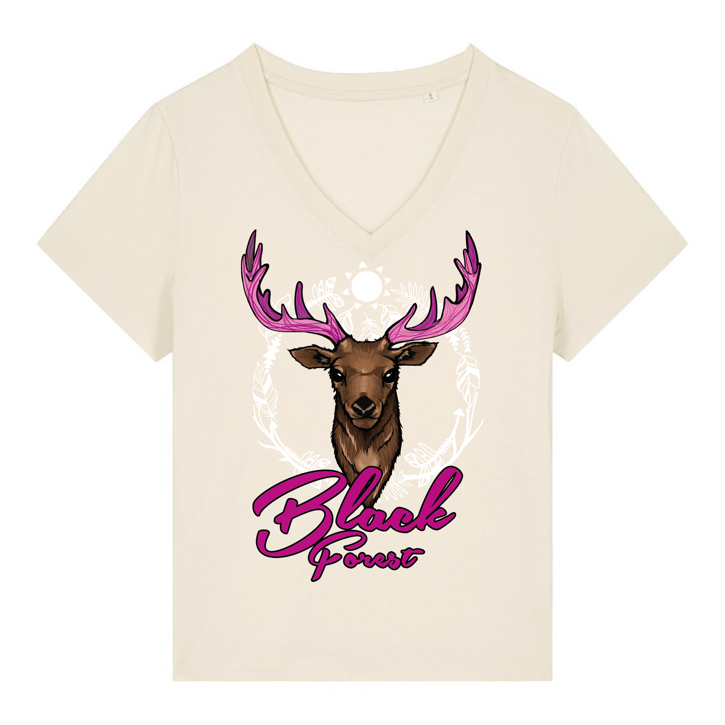 Black Forest Hirsch Pink | Organic Damen V-Neck T-Shirt
