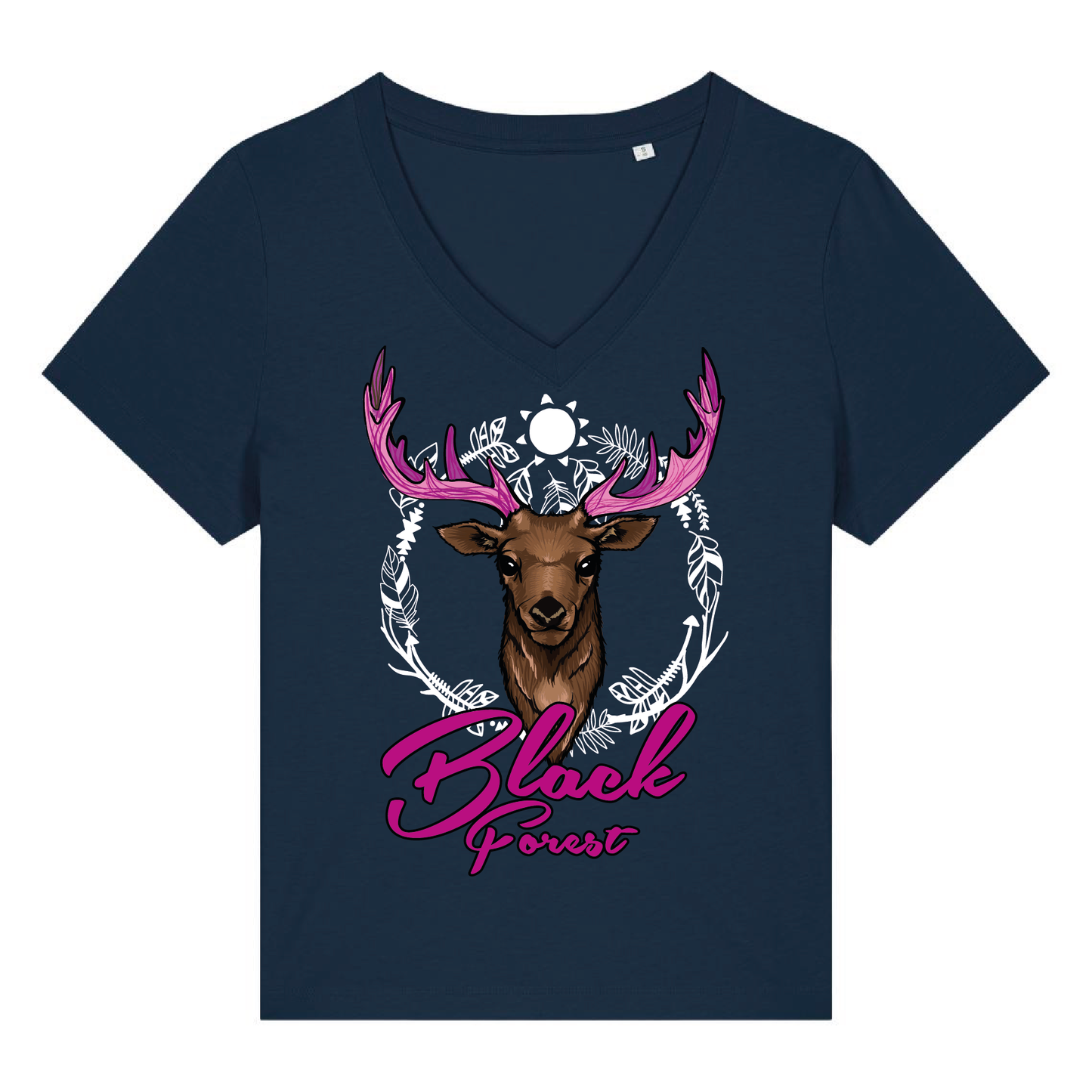 Black Forest Hirsch Pink | Organic Damen V-Neck T-Shirt