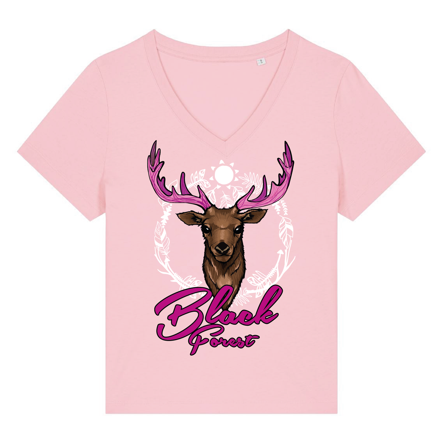 Black Forest Hirsch Pink | Organic Damen V-Neck T-Shirt