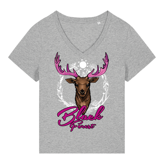 Black Forest Hirsch Pink | Organic Damen V-Neck T-Shirt