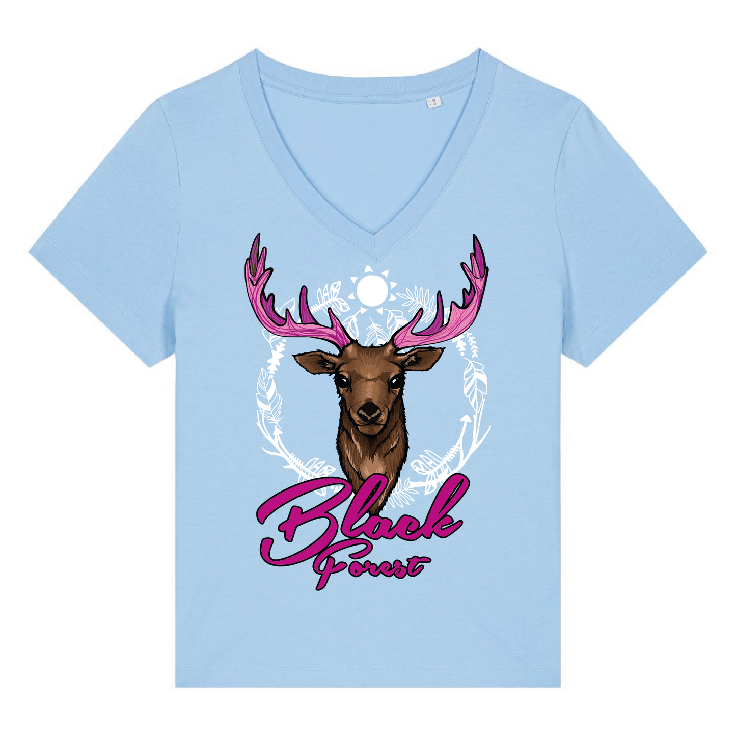 Black Forest Hirsch Pink | Organic Damen V-Neck T-Shirt