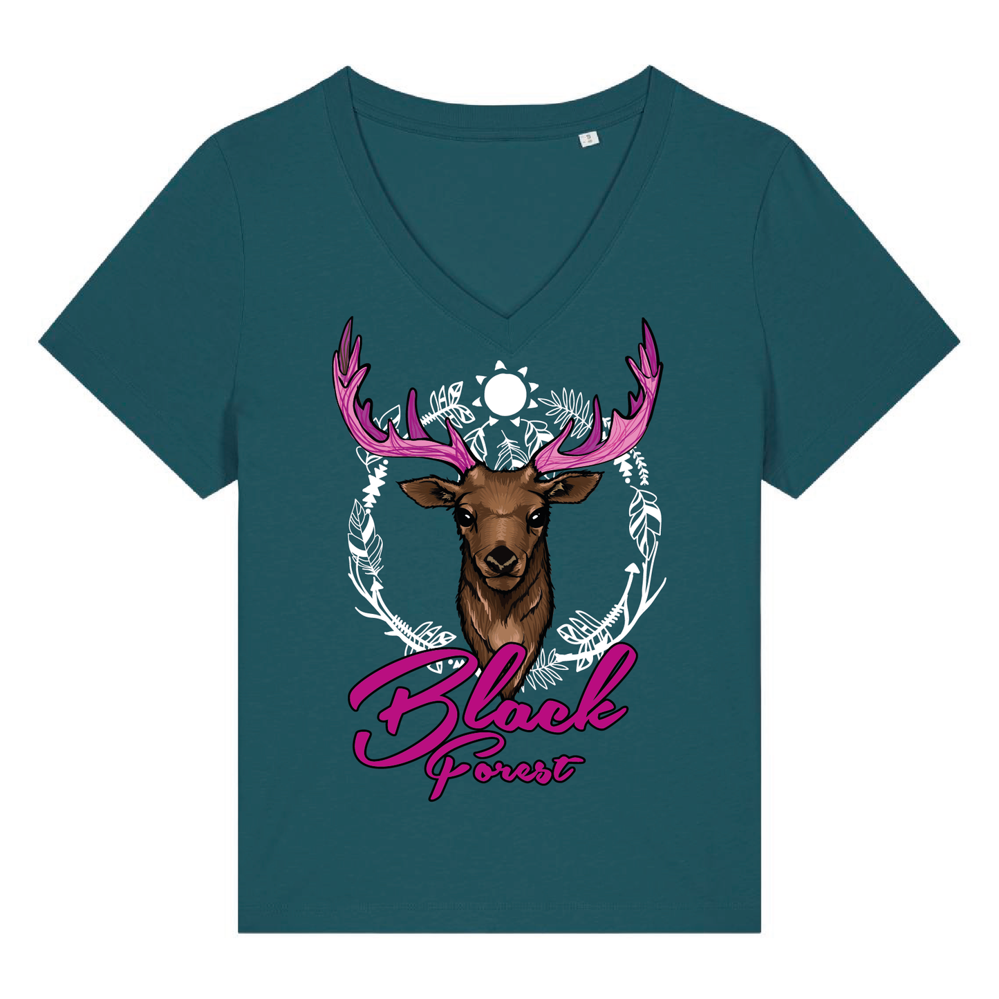Black Forest Hirsch Pink | Organic Damen V-Neck T-Shirt