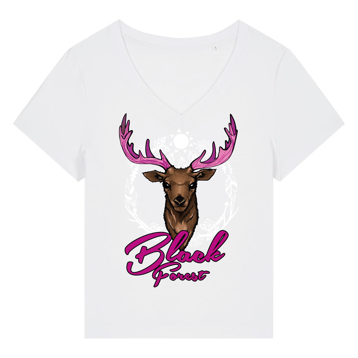 Black Forest Hirsch Pink | Organic Damen V-Neck T-Shirt