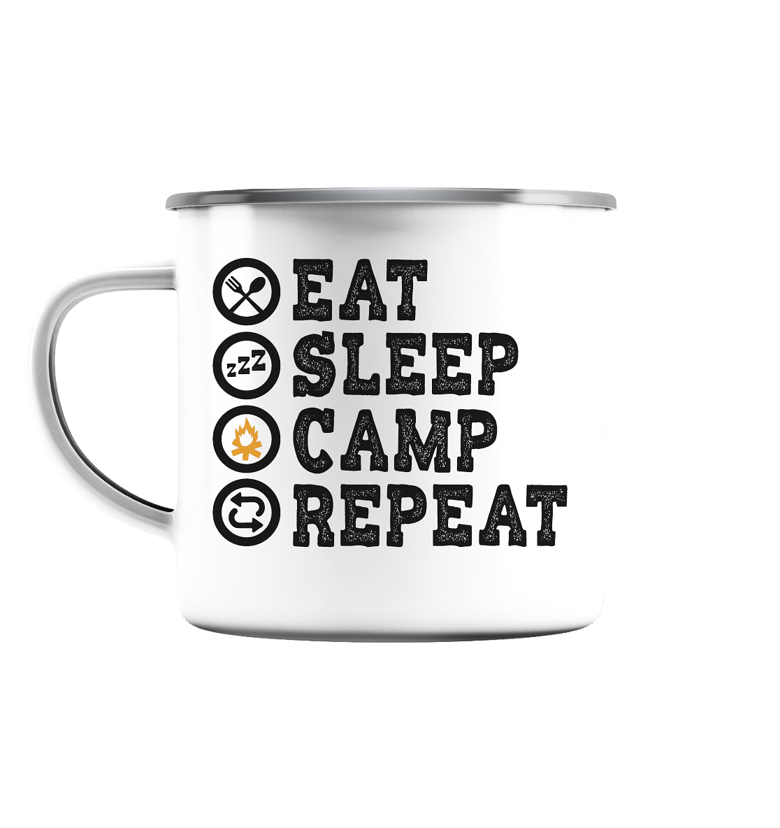 Eat Sleep Camp Repeat | Emaille Tasse