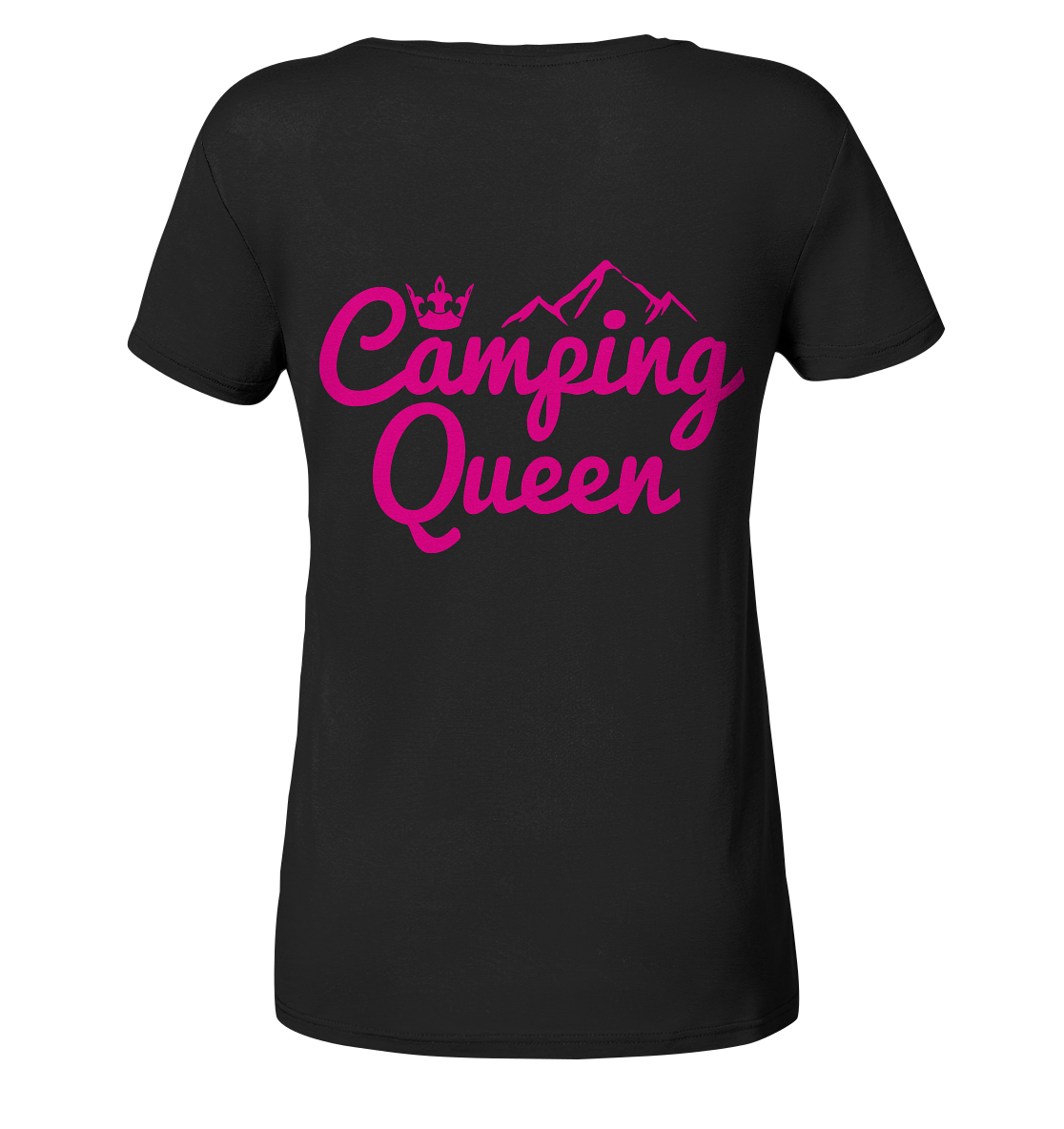 Camping Queen | Organic Damen V-Neck Shirt Rückendruck