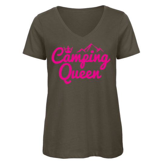 Camping Queen | Organic Damen V-Neck Shirt Gr. XS