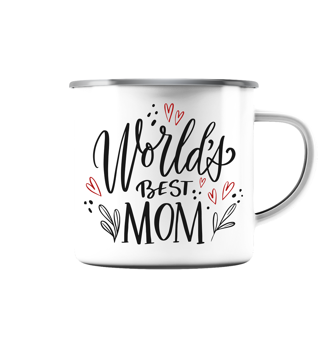 World's Best Mom | - Emaille Tasse (Silber)