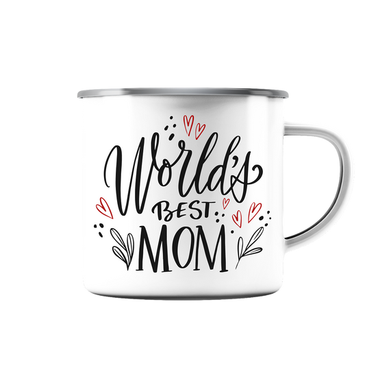 World's Best Mom | - Emaille Tasse (Silber)