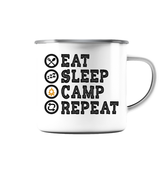 Eat Sleep Camp Repeat | Emaille Tasse