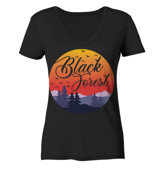 Black Forest Sunset | Damen Bio Organic V-Neck T-Shirt