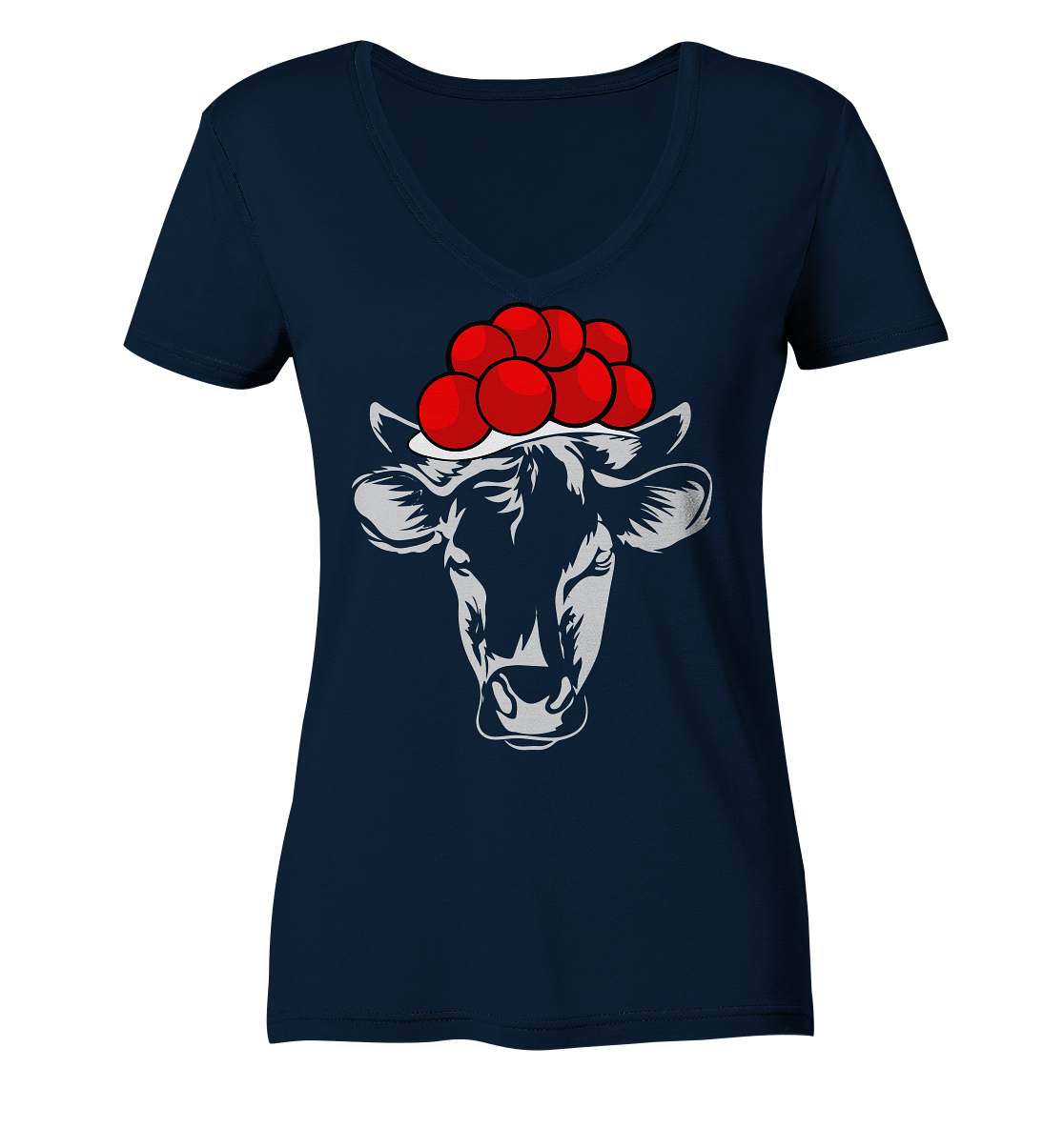 Kuh mit Bollenhut | Damen Bio V-Neck Shirt