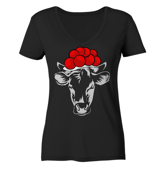 Kuh mit Bollenhut | Damen Bio V-Neck Shirt