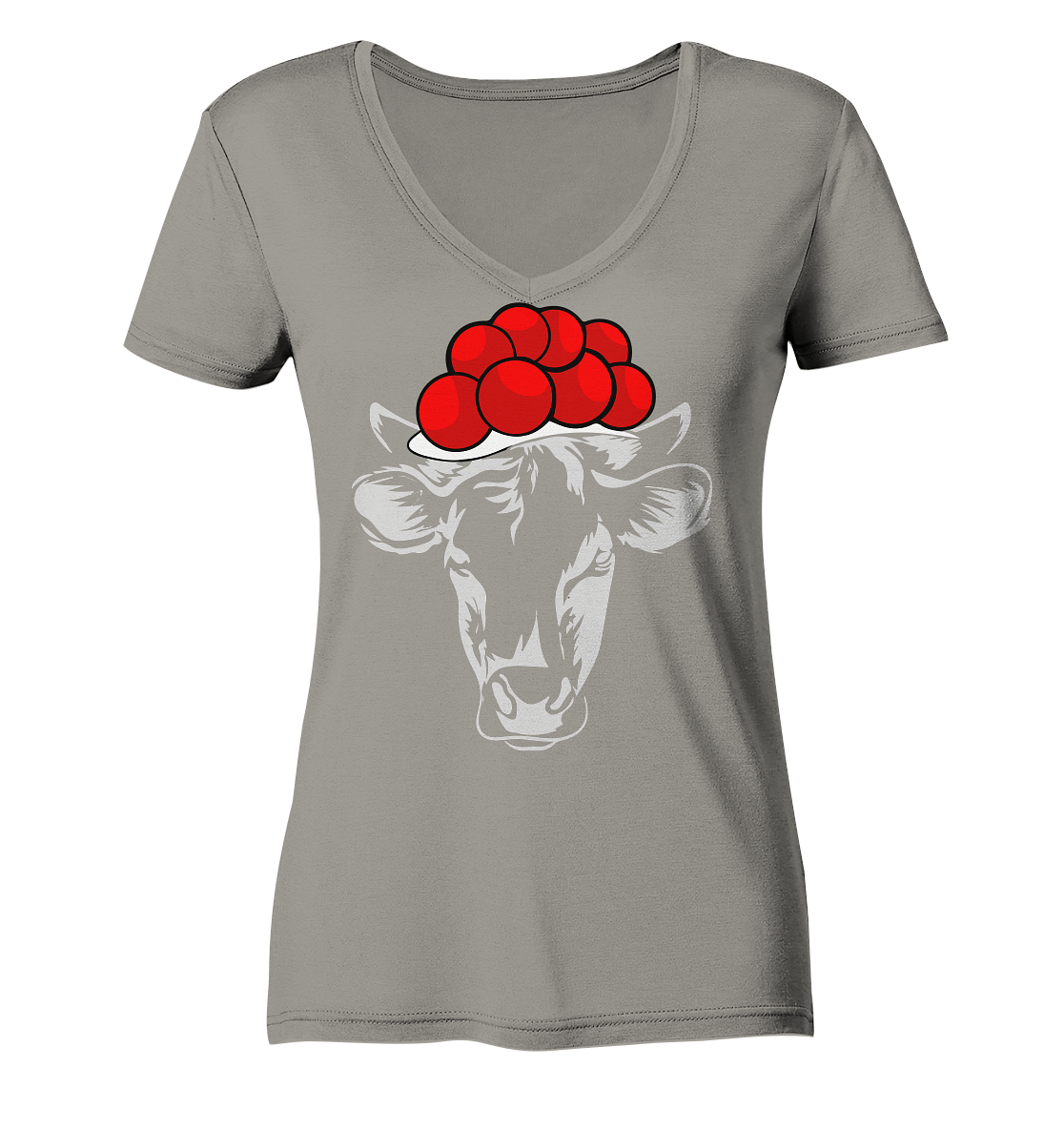 Kuh mit Bollenhut | Damen Bio V-Neck Shirt
