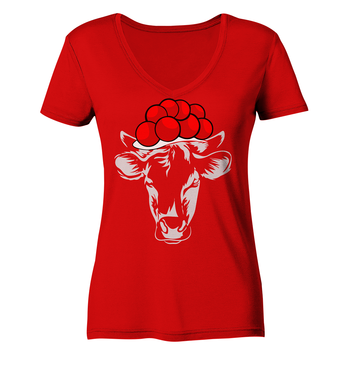 Kuh mit Bollenhut | Damen Bio V-Neck Shirt