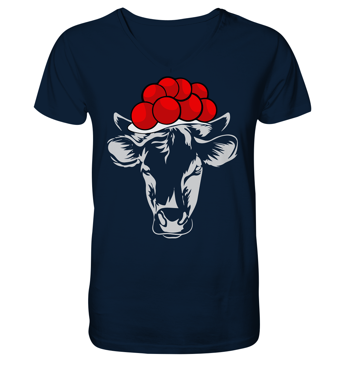 Kuh mit Bollenhut - V-Neck Shirt