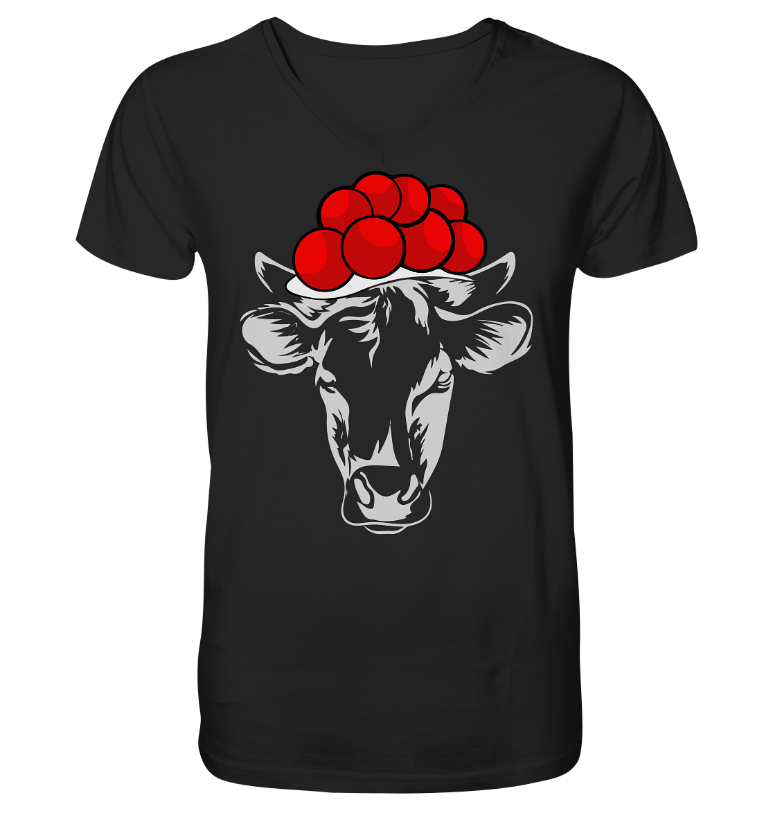 Kuh mit Bollenhut - V-Neck Shirt