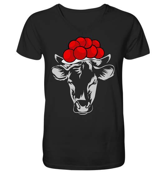 Kuh mit Bollenhut - V-Neck Shirt
