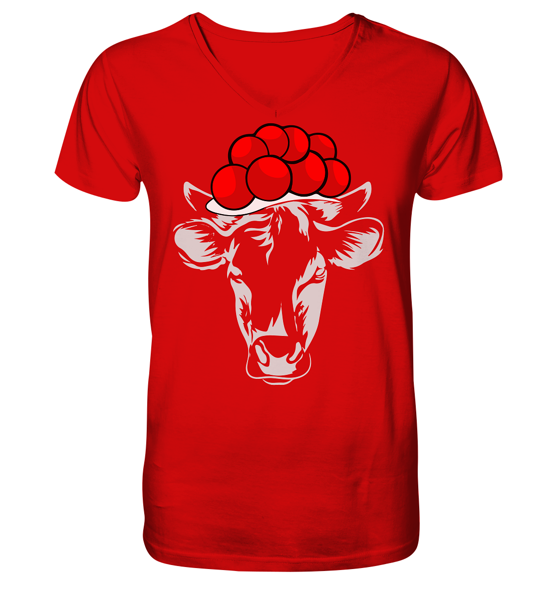 Kuh mit Bollenhut - V-Neck Shirt